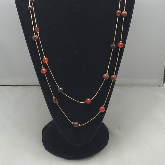 Ali Khan carnelian stone multi color beaded necklace with gold chain - Picture 11 of 11
